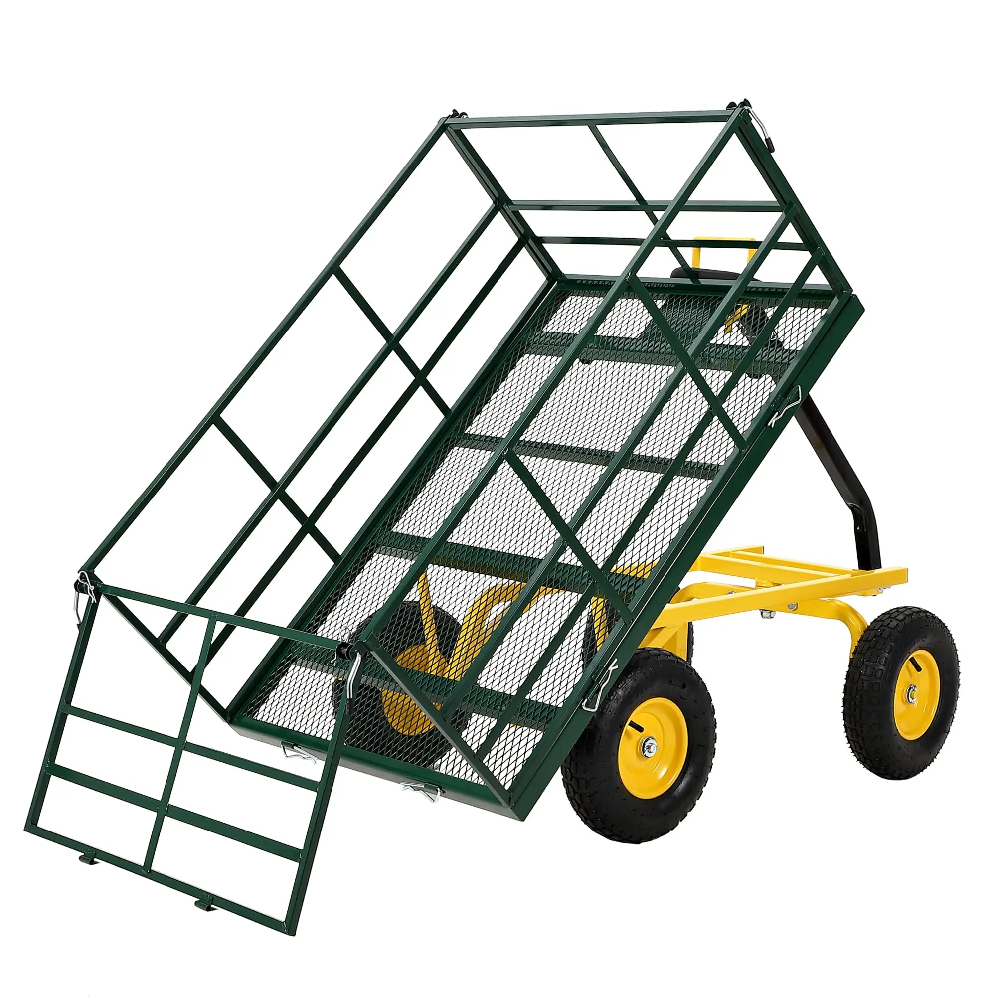 Garvee Heavy Duty Garden Dump Cart and Yard Wagon with 13-inch All Terrain Tires, 3-in-1 Design, Removable Side Panels, Supporting Up to 1500 LB for Outdoor Lawn and Backyard Use
