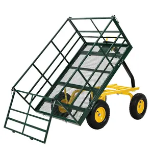 Garvee 1500 LB Garden Dump Cart with 13-inch All Terrain Tires, 3-in-1 Yard Wagon with Removable Side Panels, Heavy Duty Outdoor Metal Utility Wagon for Lawn, Yard, Backyard Use