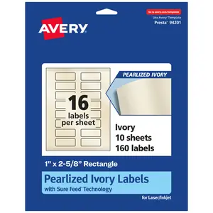Avery Pearlized Ivory Rectangle Labels with Sure Feed Technology, Print-to-the-Edge, 1" x 2-5/8"