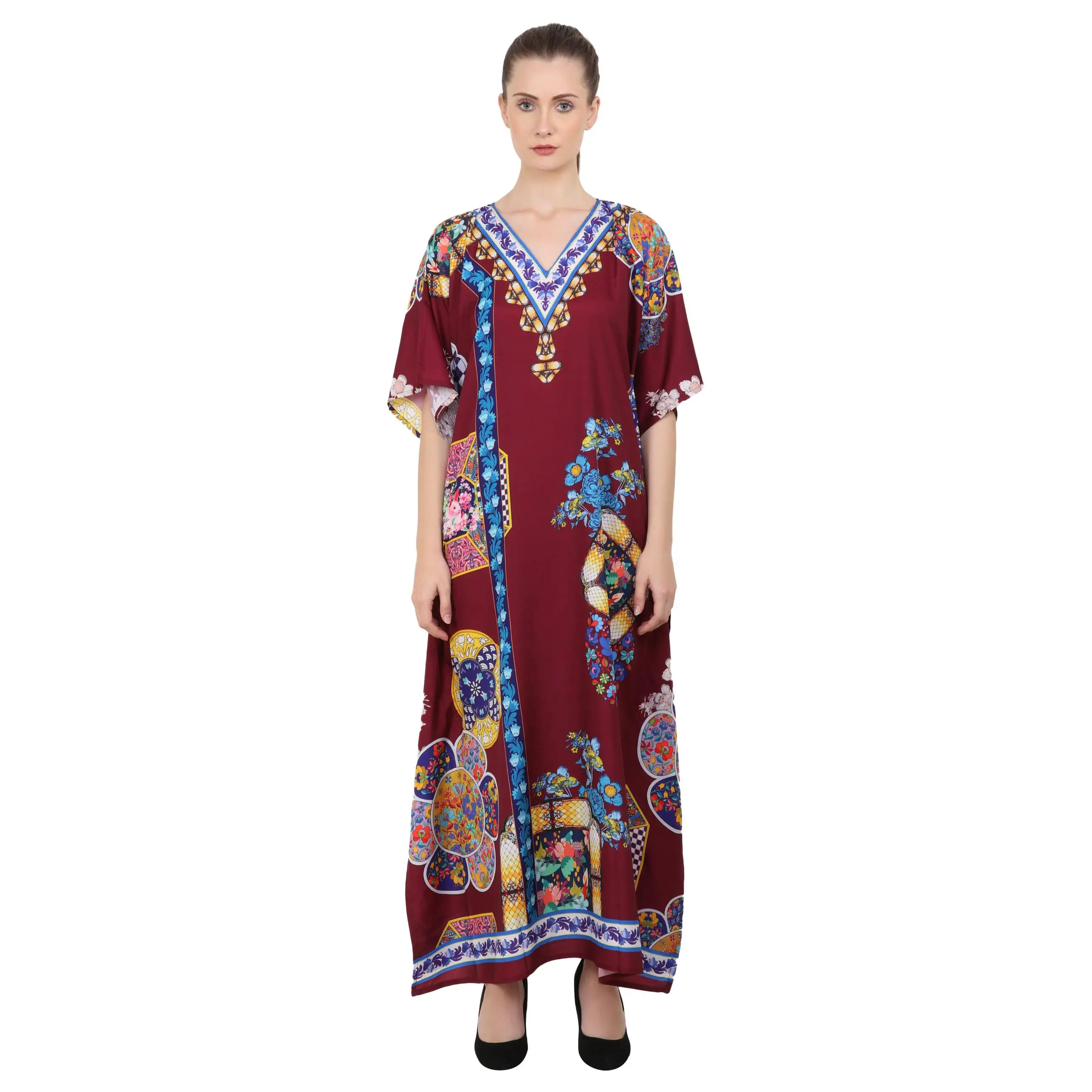 Miss Lavish London Kaftans Long Maxi Dress Maroon, S to 3XL