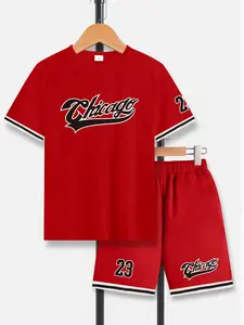 Ready Stock Summer Outfits For Kid Boy Casual Breathable Chicago Graphis Short Sleeve T-Shirt & Sports Shorts 2Pcs Clothing 7-15 42403070 Pants Sweatpants