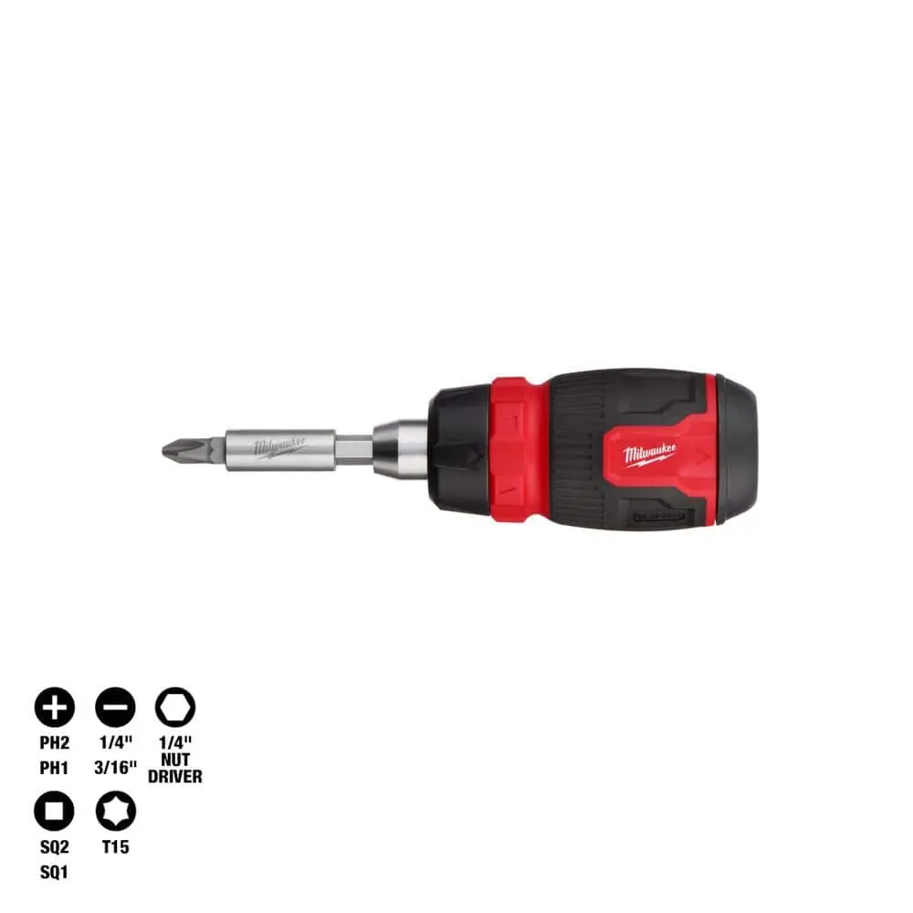 Platinum 8-In-1 Ratcheting Compact Multi-Bit Screwdriver - Red Handle, Ideal for General Use, Dimensions: Sg 92, Pt 2, 1/4" Hut 1/16" Driver