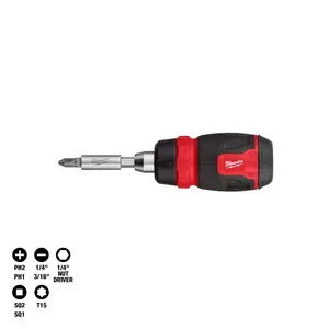 Platinum 8-In-1 Ratcheting Compact Multi-Bit Screwdriver - Red Handle, Ideal for General Use, Dimensions: Sg 92, Pt 2, 1/4" Hut 1/16" Driver