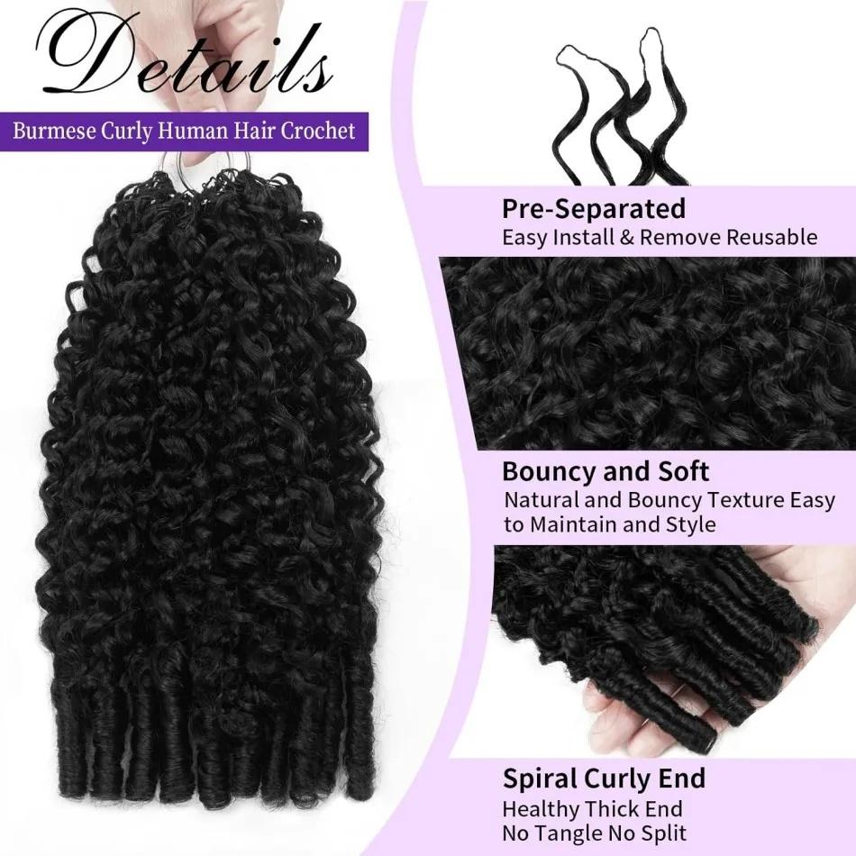 [Bling Hair]  Burmese Curly Feather Crochet For Braiding Pre-Separated Invisible Knotless Crochet Hair 100% Human Hair Extensions For Women