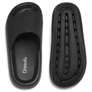 Non-Slip Pillow Slippers Cushioned Thick Footwear Girl Ergonomic Design Shoe Soft Eva Cloud Slippers for Women and Men Black Flipflop