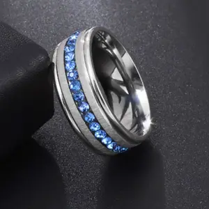 Fashionable and popular men's stainless steel rhinestone ring, jewelry makes an ideal gift for him on wedding, engagement. anniversary