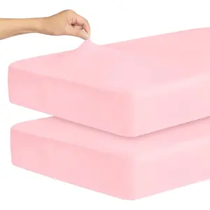 Stretchy  Sheets for Girls, 2 Pack Fitted  Sheets for Standard  and  Mattress 52" x 28", Soft and Breathable, Pink