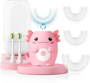 Kids Electric U Shaped Toothbrush - Axolotl Kids Cartoon Sonic Automatic Toothbrush with 6 Brush Heads Full Mouth 6 Cleaning Modes - Age2-15