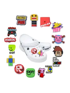 15pcs Roblox Game Robot Shoe Accessories Set, DIY Cartoon Decoration Sandals for Boys, Perfect Birthday Party Gift