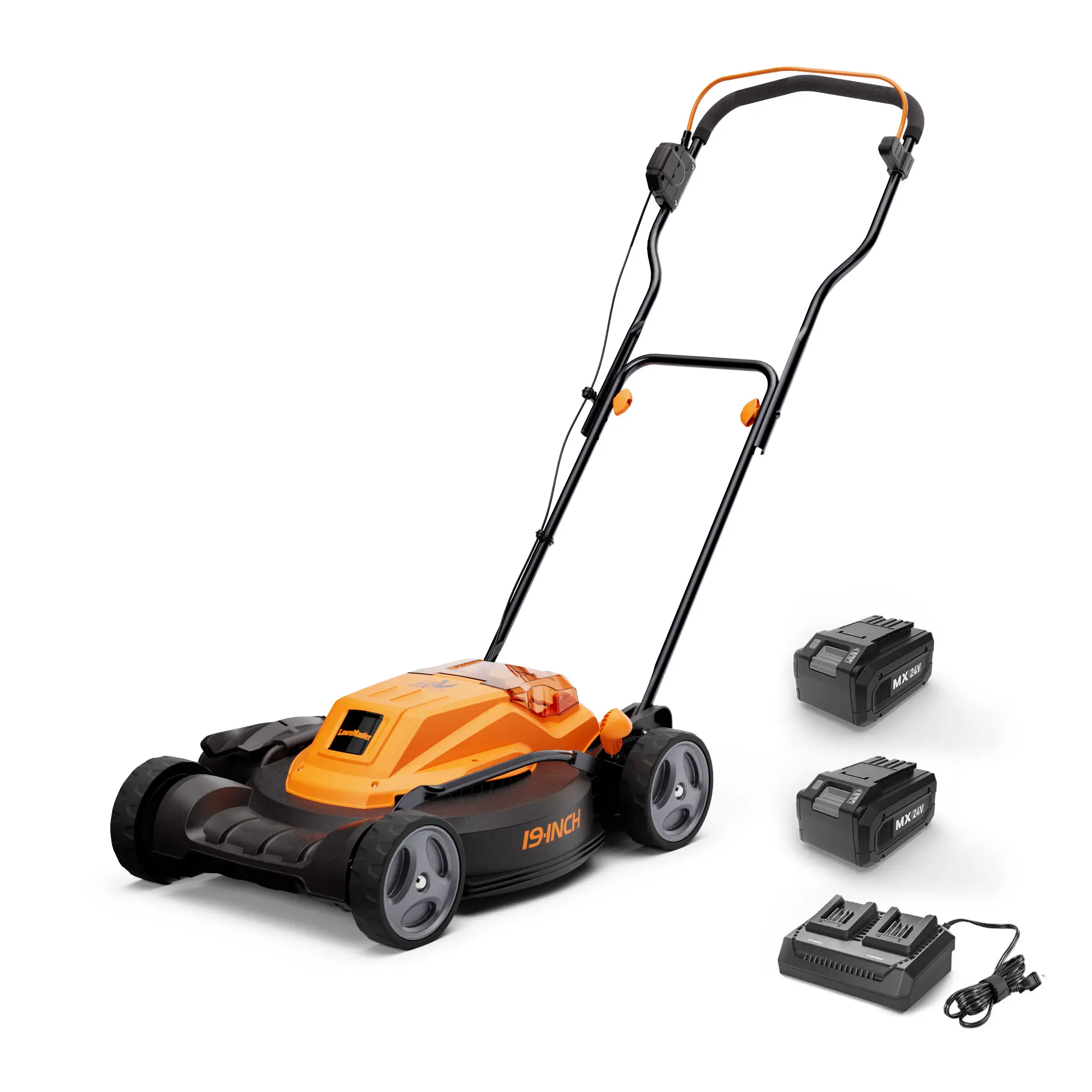 LawnMaster 48V MAX 19-in Brushless Cordless Push Lawn Mower - 2x24V MAX 4.0Ah Batteries, Dual Charger, Foldable Handle, 6 Cutting Positions, Walk-Behind, Mulching, Grass Removal (Cordless Power Tools), Push Lawn Mowers, Mulching Lawn Mowers