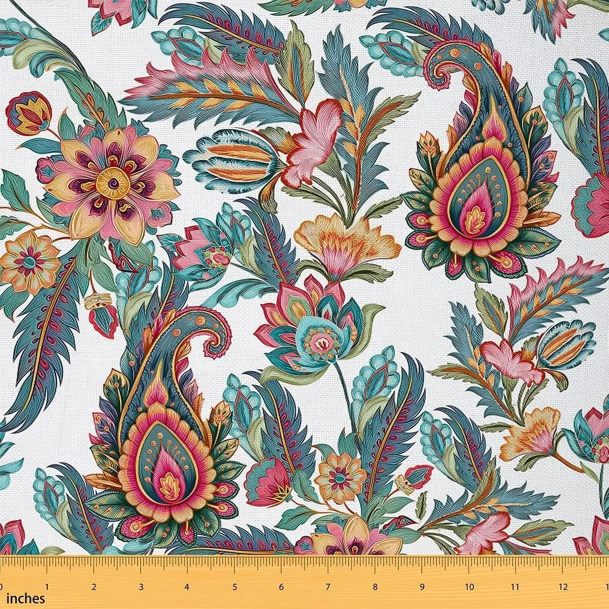 Paisley Flower Pattern Soft Flannel Polyester No Stretch Fabric Indian Tribal Style DIY Fabric Watercolor Floral Rustic Plant