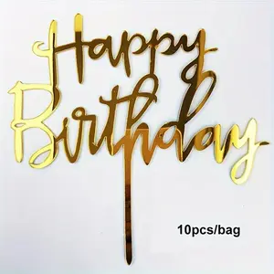 10 pieces /1 pack, Happy Birthday acrylic cake top, birthday cake decoration top, party decoration supplies, Cake Decorating Kit