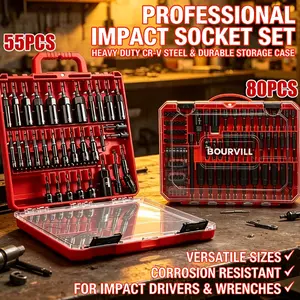 BOURVILL 80/55 Pcs Socket Tool Set | Premium Portable Multi-Function Automotive Repair Tool Set | Durable Metal Home Tool Box | Exquisite Gift fathersdaygift