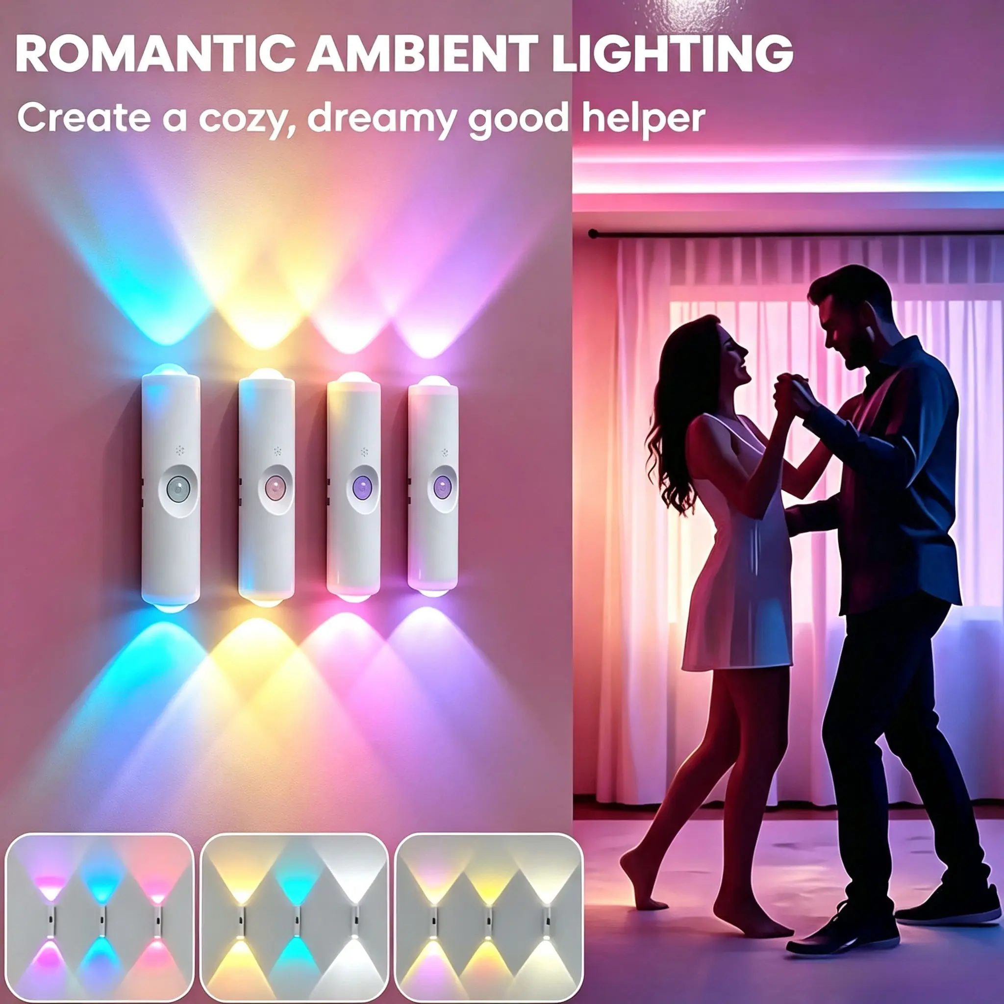 4-Pack USB Smart Spotlight Bulbs with Cat-Eye Effect, RGBW Color-Changing, 3-Color Dimming, Motion Sensor, Easy Installation for Bedrooms, Staircases