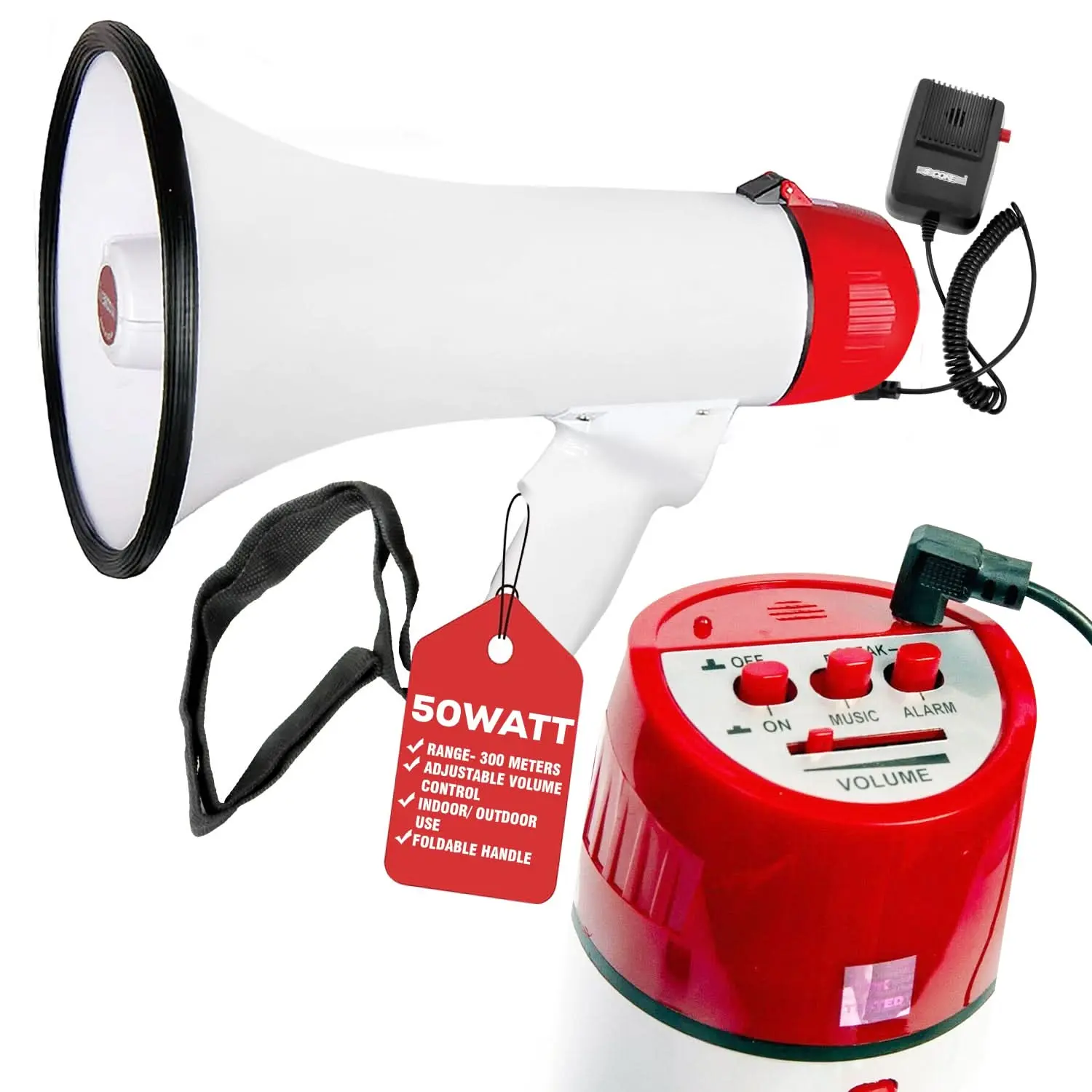 5 Core 50W Megaphone Bull Horn PA Audio Speaker - 300M Range, Loud Siren, Voice Amplifier, Portable for Outdoor Sports & Coaches - 20RF