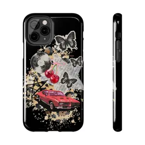 Leopard Print Red Car Butterfly Cherry Phone Case Compatible with iPhone X, 11, 12, 13, 14, 15,16 & Samsung Galaxy S21, S22, S23, S24 & 25 series