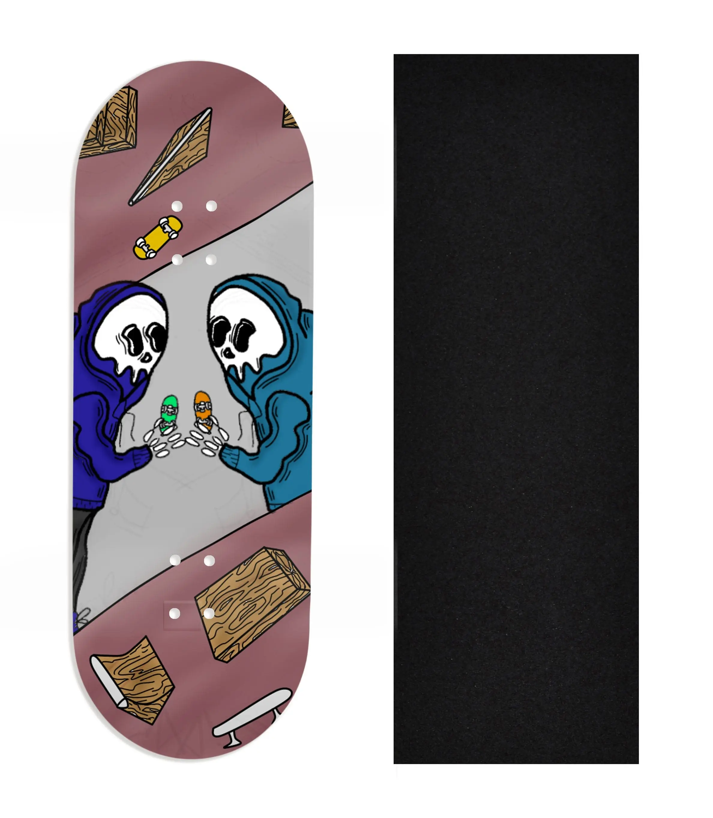 Heat Transfer Graphic Wooden Fingerboard Deck, Design Contest 2024 Winner, originalfingerking - "Grim Buds"