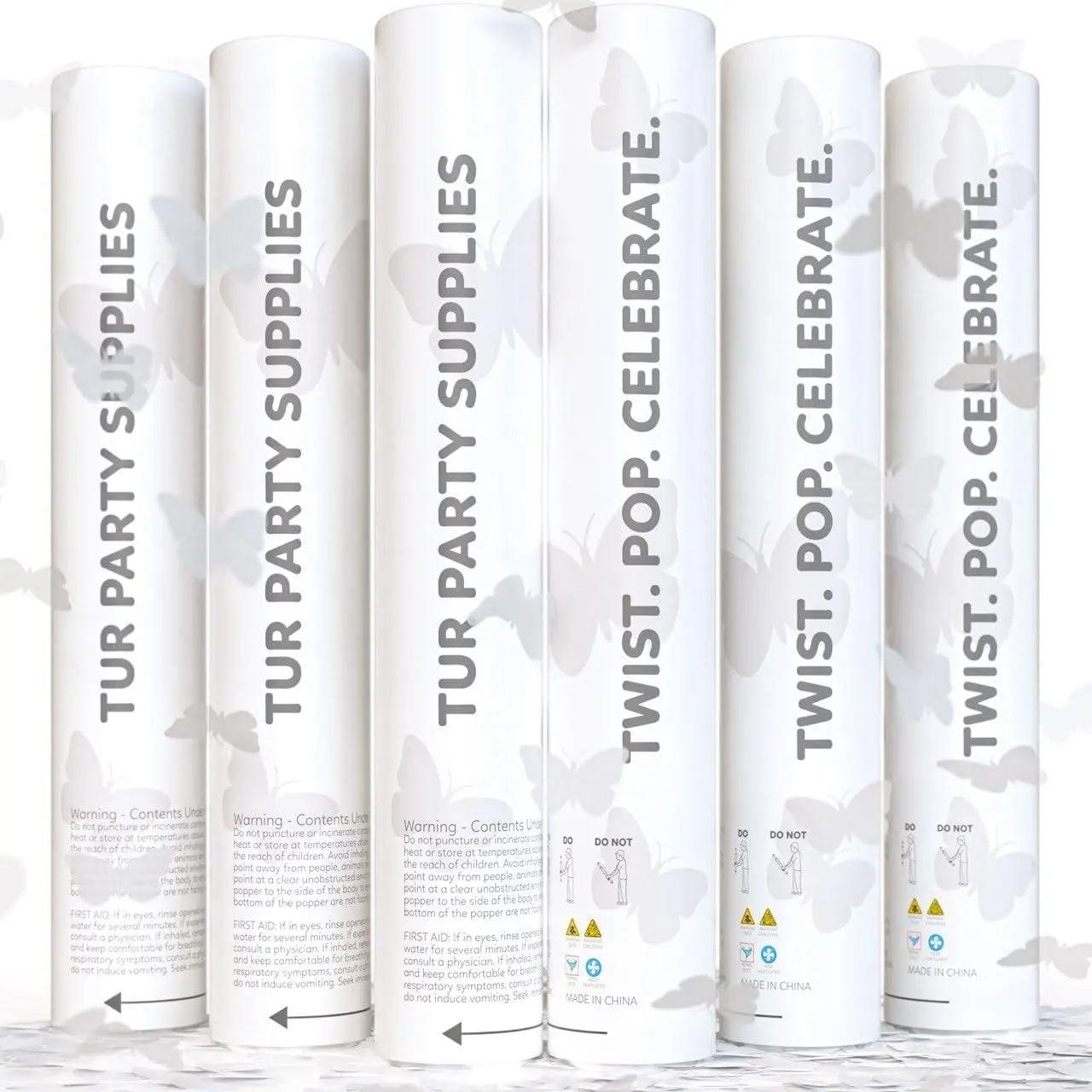 White Butterfly Confetti Cannon – Biodegradable Butterfly Confetti, 6-Pack, Launches 25 ft | Weddings