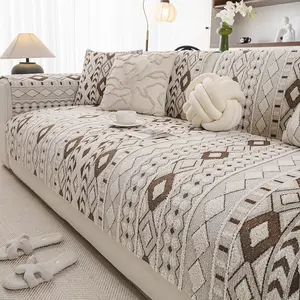 1pc Bohemian Casual Sofa Cover, Geometric Pattern Short Plush Couch Slipcover - Dustproof Sofa Protector, Scratch-Resistant, Non-Slip, Stain-Resistant & Pet-Friendly | Fits 1/2/3/4-Seater Sofas | All-Season Living Room Cover, Machine Washable