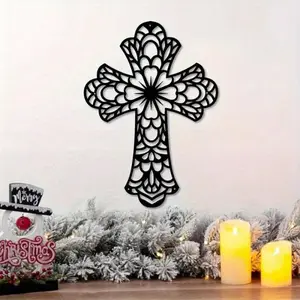 Vintage Metal Wall Cross Decor Rustic Farmhouse Wall Art Gothic Hanging for Living Room Bedroom Office Christian Holiday Christmas Halloween Home Accents Housewarming Gift Bathroom Kitchen Décor