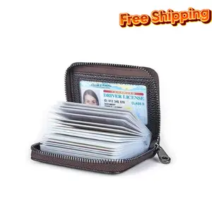 CHRISTMAS GIFT RFID Blocking Leather Card Holder Wallet – Genuine Leather Credit Card Case with Zipper, Slim ID Organizer for Men & Women