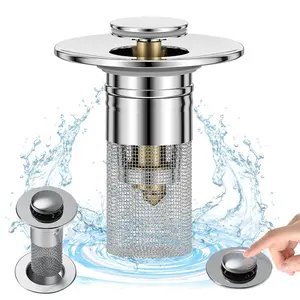 SUS304 Odor Proof Pop-Up Drain Stopper, Stainless Steel Filter Basket Hair Catcher, Universal Fit 1.1-1.45 Inch Sinks, Removable Easy Cleaning Sink Plug