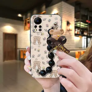 Cartoon Simplicity Phone Case For infinix HOT 11S NFC/X6812B Skin-friendly feel Black pearl pendant Anti-knock silicone Waterproof Bear bracelet Back Cover cute