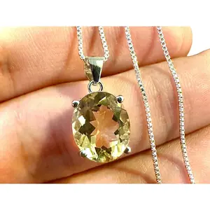Oval Cut Citrine Pendant 925 Sterling Silver Necklace for Women