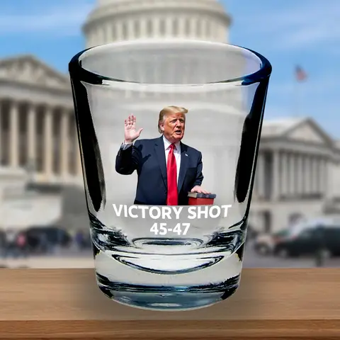 Trump Victory Graphic Shot Glass, 45-47 Themed Classic Durable Glass Cup, 2 in x 1 in Drinkware for Kitchen Use