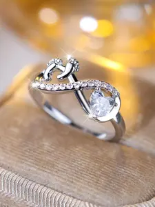 Fashion Heart & Foot Design Rhinestone Decorated Ring, Fashion Hand Jewelry for Party, Daily Clothing Decor, Trendy All-match & Exquisite Jewelry for Gift, Valentine's Day, Gift, Heart Cluster Ring