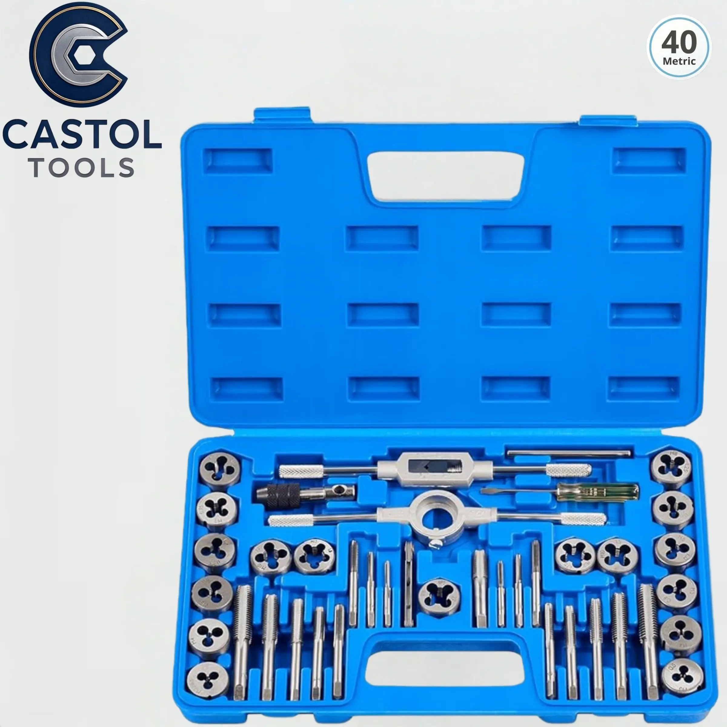 40-Piece Metric Tap and Die Set, Standard and Metric Thread Tools, Machinist Tools, Inner and Outer Thread Kit, Precision Machining Essentials