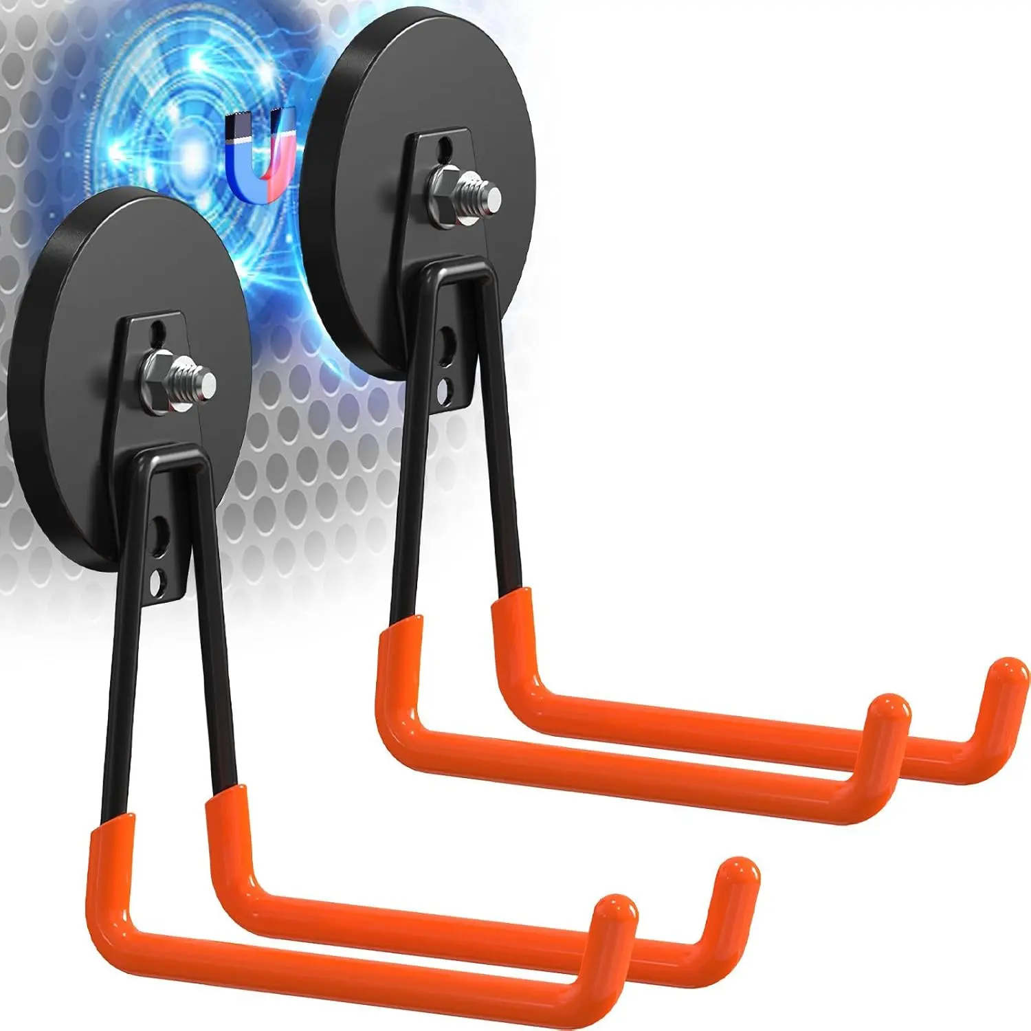 Heavy-Duty Magnetic Garage Storage Hooks - 2-Pack Multi-Purpose Garage Organization Utility Hooks for Toolbox, Shelving & Tool Cabinet, Non-Slip Tool Hangers,no drill garage hooks,instant mount magnetic hooks,magnetic hangers for steel shelving