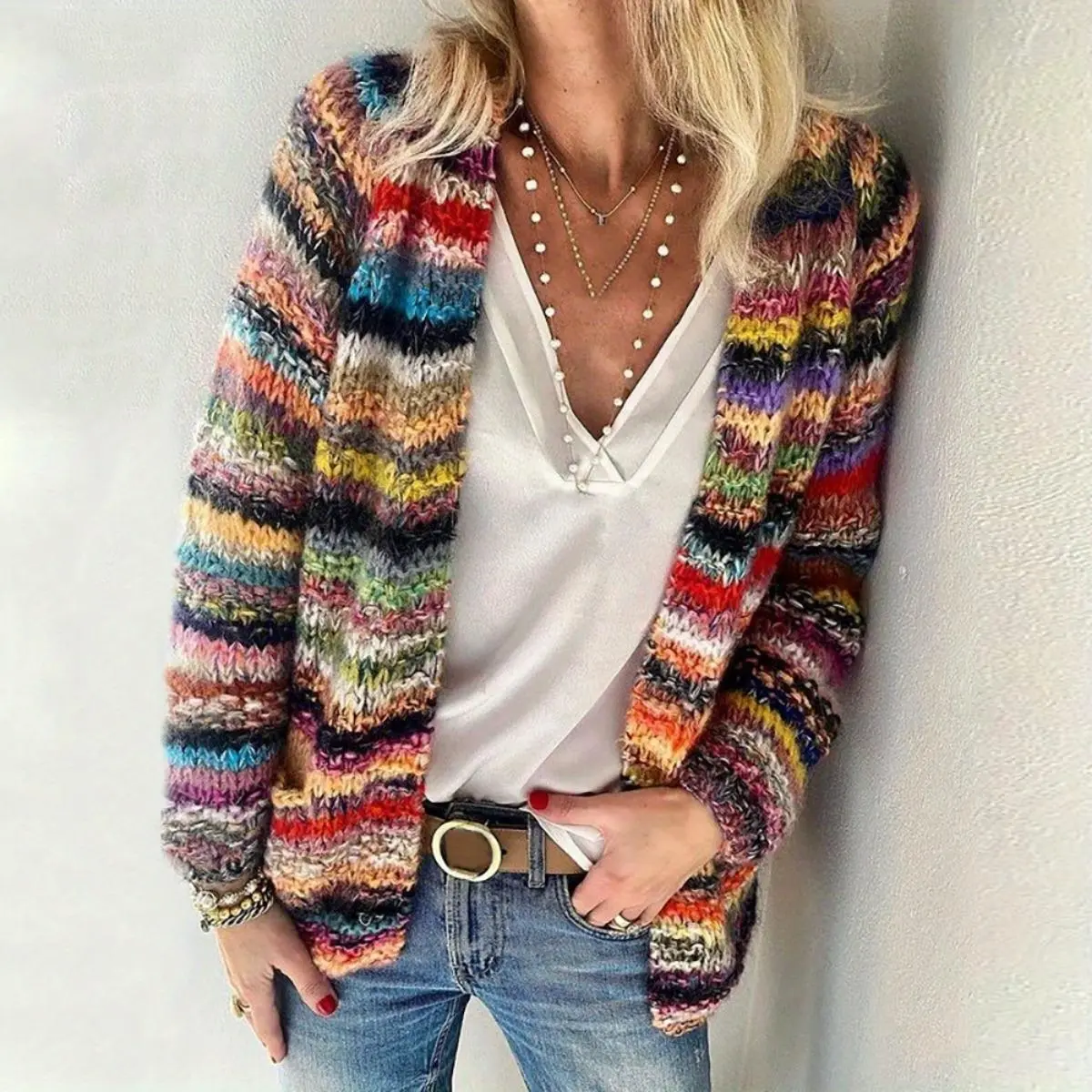 Ladie's Casual Sweater Knitted Cardigan Thin Loose Jacket for Spring/Autumn, Women Casual Elegant Female Clothing Fashion Top