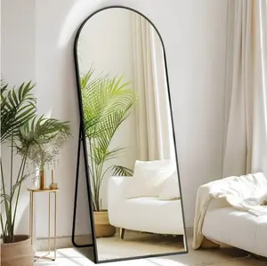 64"x21" High-Quality Arched Full Length Mirror, Aluminum Alloy Frame Ensures Stability, Standing Design for Bedroom, Black