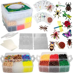 8,000pc DIY Fuse Bead Kit w Carrying Case - Bugs and Insects- 21 Different Colors, 12 Unique Templates, 4 Peg Boards, Tweezers, Ironing Paper