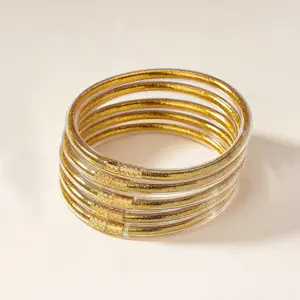 Shiny Jelly Bracelet Set with Gold Flower Ornament and Ribbon Buckle Fashion Accessories Perfect Gift for Her