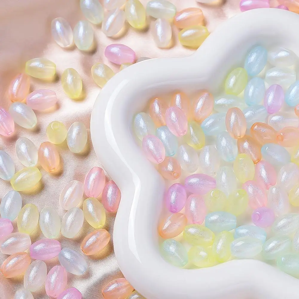 50pcs Acrylic Mixed Color Luminous Beads Shiny Oval Spacer Beads for Earrings Necklaces Bracelets DIY Jewelry Making Accessories