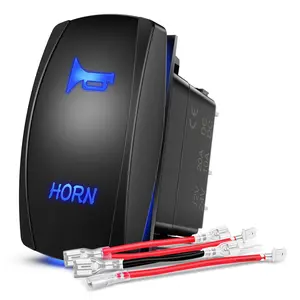 Nilight Horn Switch Momentary Laser Rocker Switch 5PIN On/Off LED Light 20A/12V 10A/24V Switch with Jumper Wires Set for Cars Jeeps Boats Trucks (90126B)