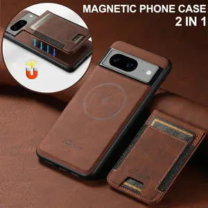 SUTENI Magnet Wireless Charging Card Holder Stand Luxury Faux Leather Phone Case For Google Pixel 10ProXL 9 8A 7 6 For Unisex Relatives Friends and Elders Holiday Gift