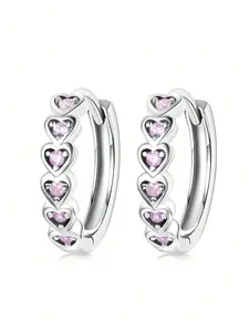 1 Pair Elegant Cubic Zirconia Hoop Earrings For Women For Wedding Anniversary Engagement Party Zirconia Inlaid Heart Fashionable Jewelry Valentine's Day Gift
