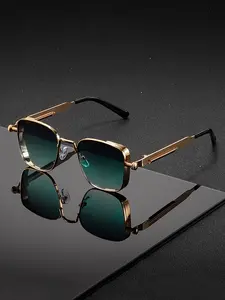 Vintage Steam Punk Square Frame Fashion Sunglasses, metallic Full Frame Anti-reflective PC Lens, Unisex Party, Driving & Dress Up Event Glasses