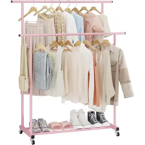 Double Rod Clothing Garment Rack,Rolling Hanging Clothes Rack,Portable Clothes Organizer for Bedroom,Living Room,Clothing Store,