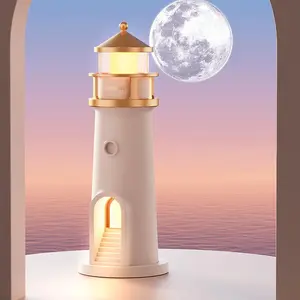 Creative Lighthouse Design Projector Night Light, 1 Count Rechargeable Moon Light Projector, Novelty Lighting for Bedroom Decor, Living Room Decor