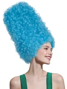 Blue Beeswax Wig for Women, Cartoon Style Adult Wig, Funny Cosplay Costume, Curly Anime, Fluffy Hair for Themed Parties & Halloween, Gorgeous Fluffy Wigs, Synthetic Curly Wigs, Party Wigs