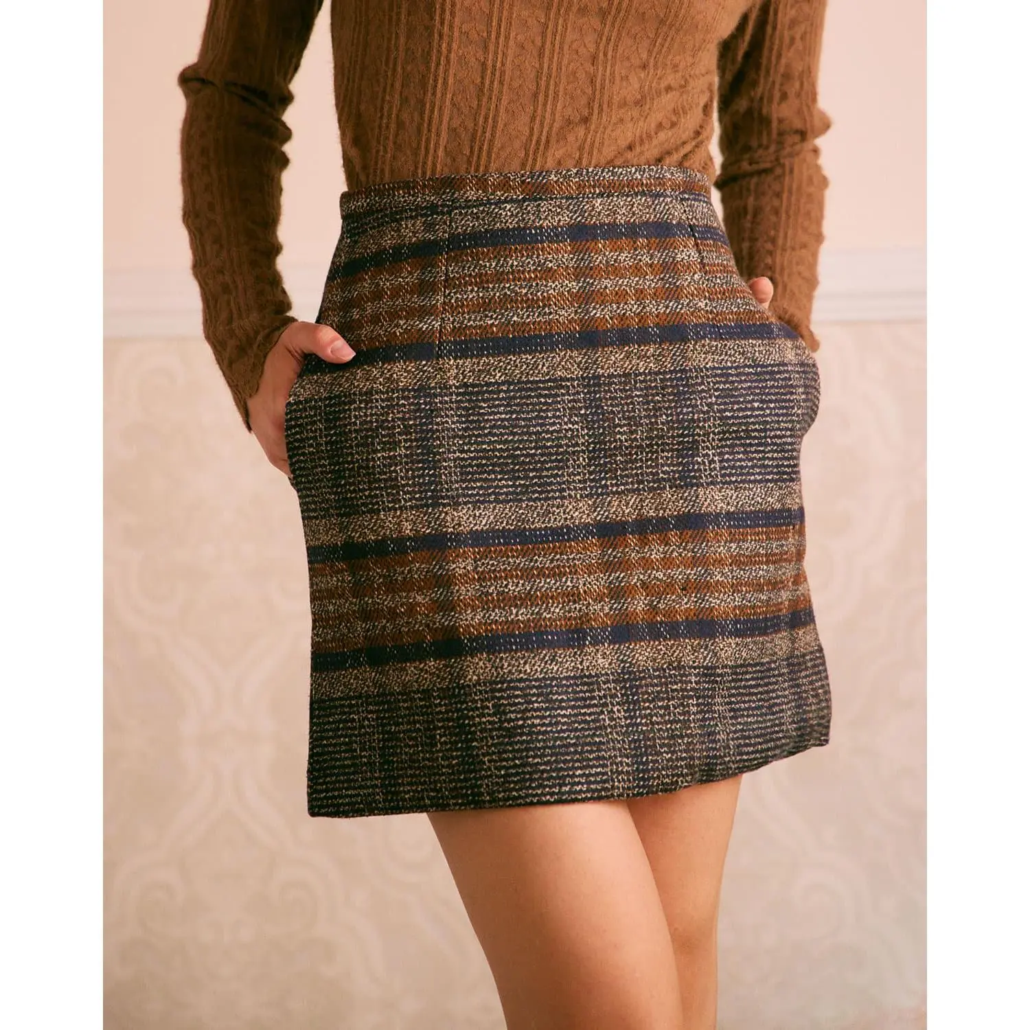 RIHOAS Women's Striped Polyester Mini Skirt, Casual Regular Fit with a Natural Waist and Zipper Fly, Piece, Elegance, Dries Fast, Style, Bottoms, One Piece