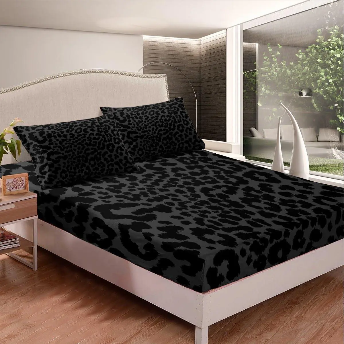 Feelyou 3D Leopard Print Fitted Bed Sheet - Cheetah Abstract Skin Texture, Deep Pocket, Retro Look, Kids Room Decor, Rustic Farmhouse Black Decorated Fitted Sheet (Twin/Full/Queen), Bed Sheets, 3D Fitted Sheets