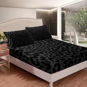 Feelyou Leopard Print Fitted Sheet - Cheetah Print Bedding Set with Abstract Skin Texture, Deep Pocket, Retro Look, Kids Room Decor, Rustic Farmhouse Black Noble Bed Cover (Twin/Full/Queen)