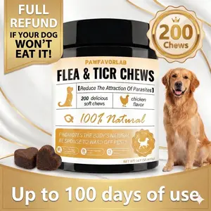 [Great Value] Flea & Tick Prevention for Dogs Chewables, PAWFAVORLAB Natural Dog Fleas and Ticks Control Supplement, Dogs Supplement, Natural Shield 5-in-1 Protection, Chicken Flavor, 200 Soft Chews