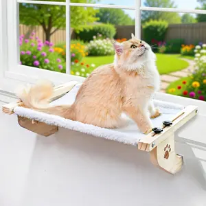 Cat Sill Window Perch Sturdy Cat Hammock with Wood & Metal Frame for Large Cats Adjustable Bed for Windowsill Bedside Drawer and Cabinet