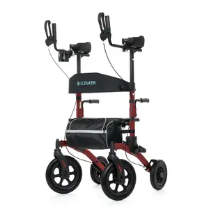 ELENKER HFK-9240-2 Dual‑Brake Upright Walker – 10″ All‑Terrain Front Wheels, Padded Seat & Armrests, Breathable Mesh Backrest, Ergonomic Handgrips, Foldable Lightweight Mobility Aid for Seniors (Indoor & Outdoor) Healthcare Equipment Tool Wheelchair